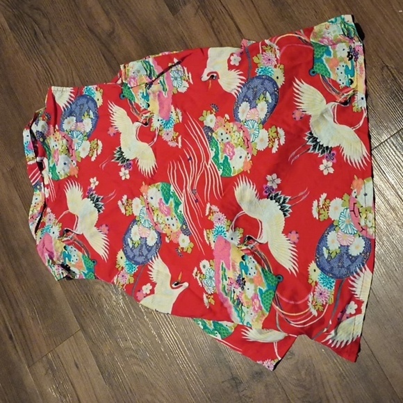 CLIO Red and Cream Vintage Crane Collared Sleeveless Button Down Top A28 - Picture 6 of 6